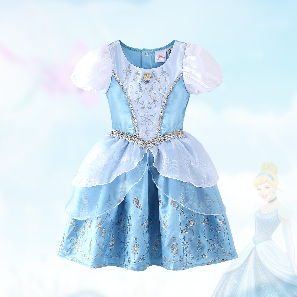迪士尼童装仙蒂连衣裙夏季演出服女中大童短袖礼服裙灰姑娘公主裙