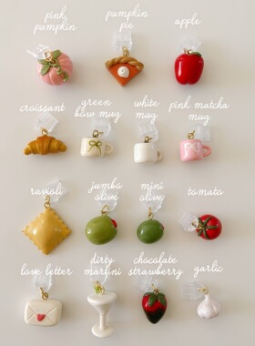 亚马逊热卖简约风可爱迷你食物吊坠柿子饼干不锈钢饰品配件18K金