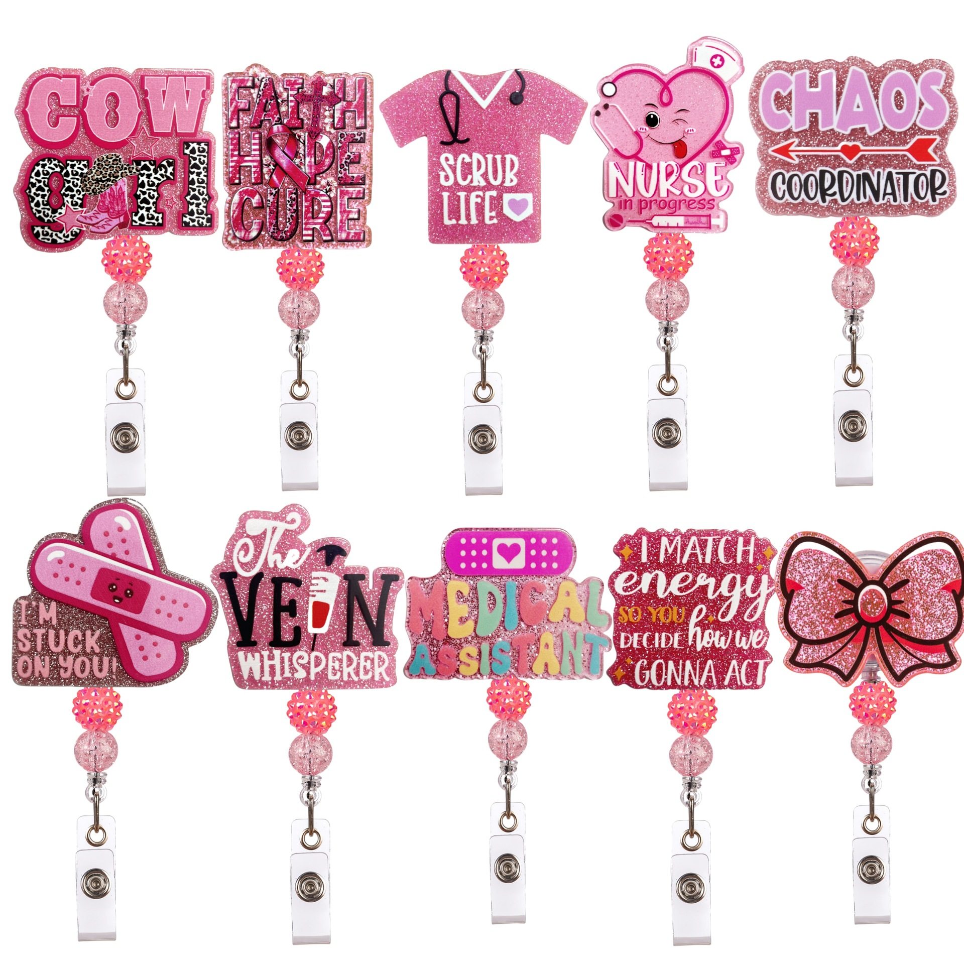 跨境爆款亚克力闪粉医护DIY串珠钻球款蝴蝶结带粉珠易拉扣证件夹,商业/办公家具,X展架/易拉宝,淘宝优惠券,粉丝福利购,淘宝优惠卷