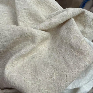 定制款纯天然亚麻棉布雨露麻棉提花面料柔软春夏原麻色亚麻提花布