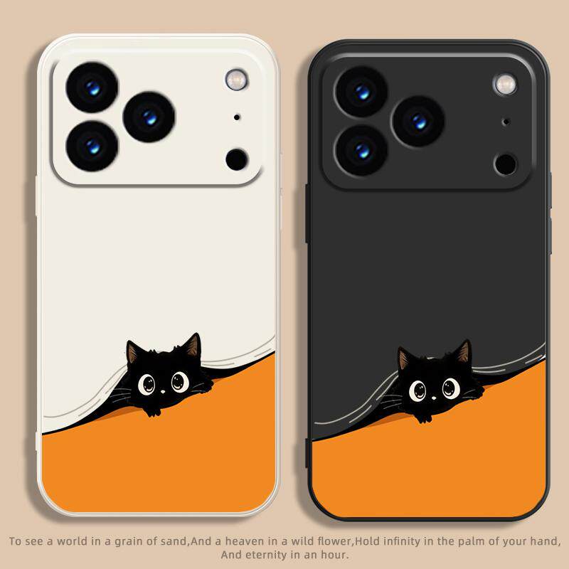 适用于苹果17promax手机壳16pro可爱卡通小黑猫14plus新款13个性15pro防摔8直边磨砂12mini全包11软壳