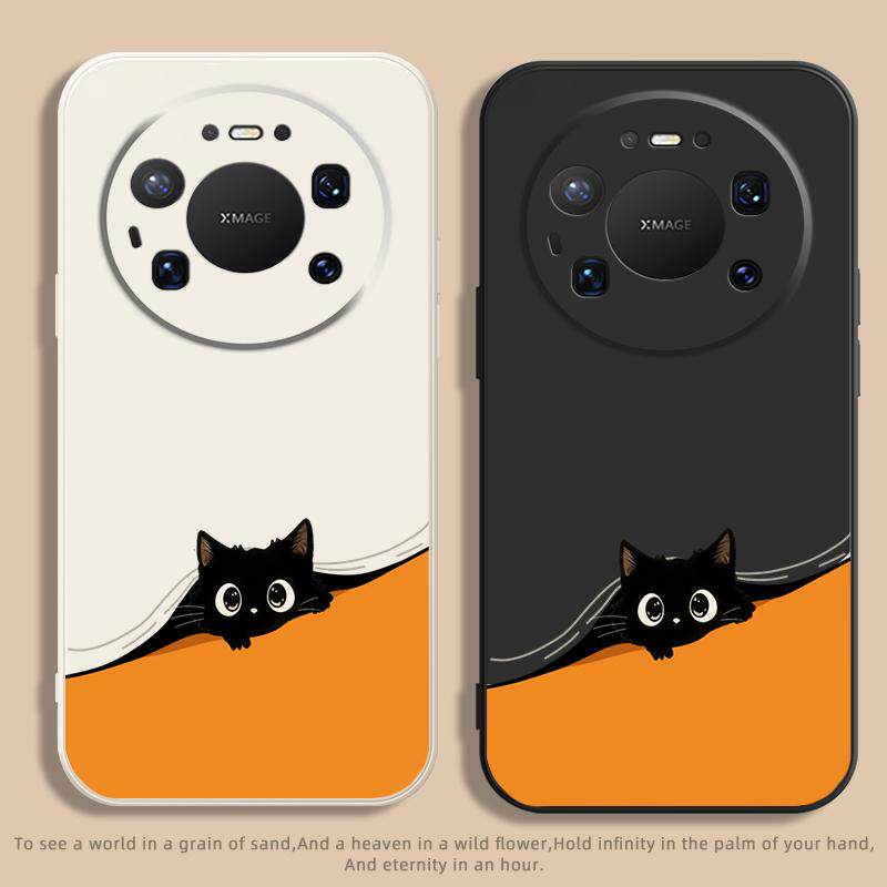 适用于华为MATE80PRO手机壳简约小黑猫70AIR磨砂MATE60全包MATE50不顶膜Pura80新款70情侣60p防摔软壳