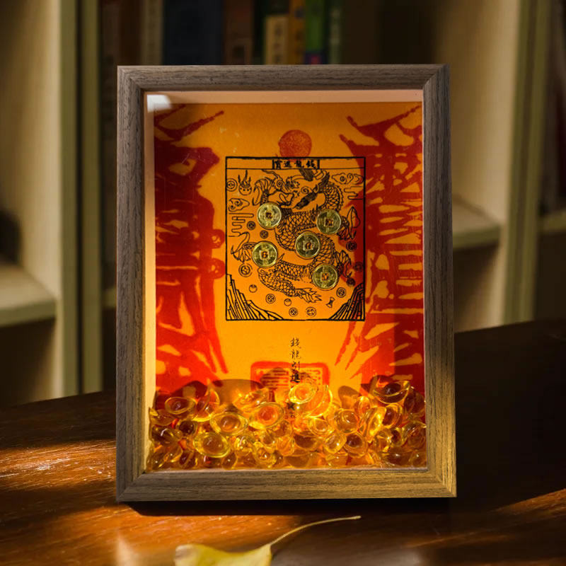 钱龙引财创意相框摆台送朋友长辈乔迁招财爆单礼物玄关吧台装饰画