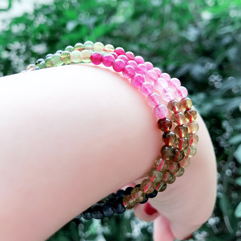 慈风阁碧玺手链女 彩虹糖果巴西碧玺三圈多圈层手串老坑水晶