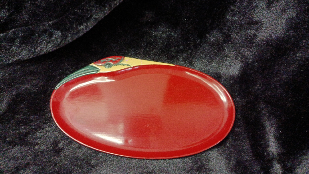 日本进口漆器木胎旦型鹤漆器盘皿赏盘188mmx110mm