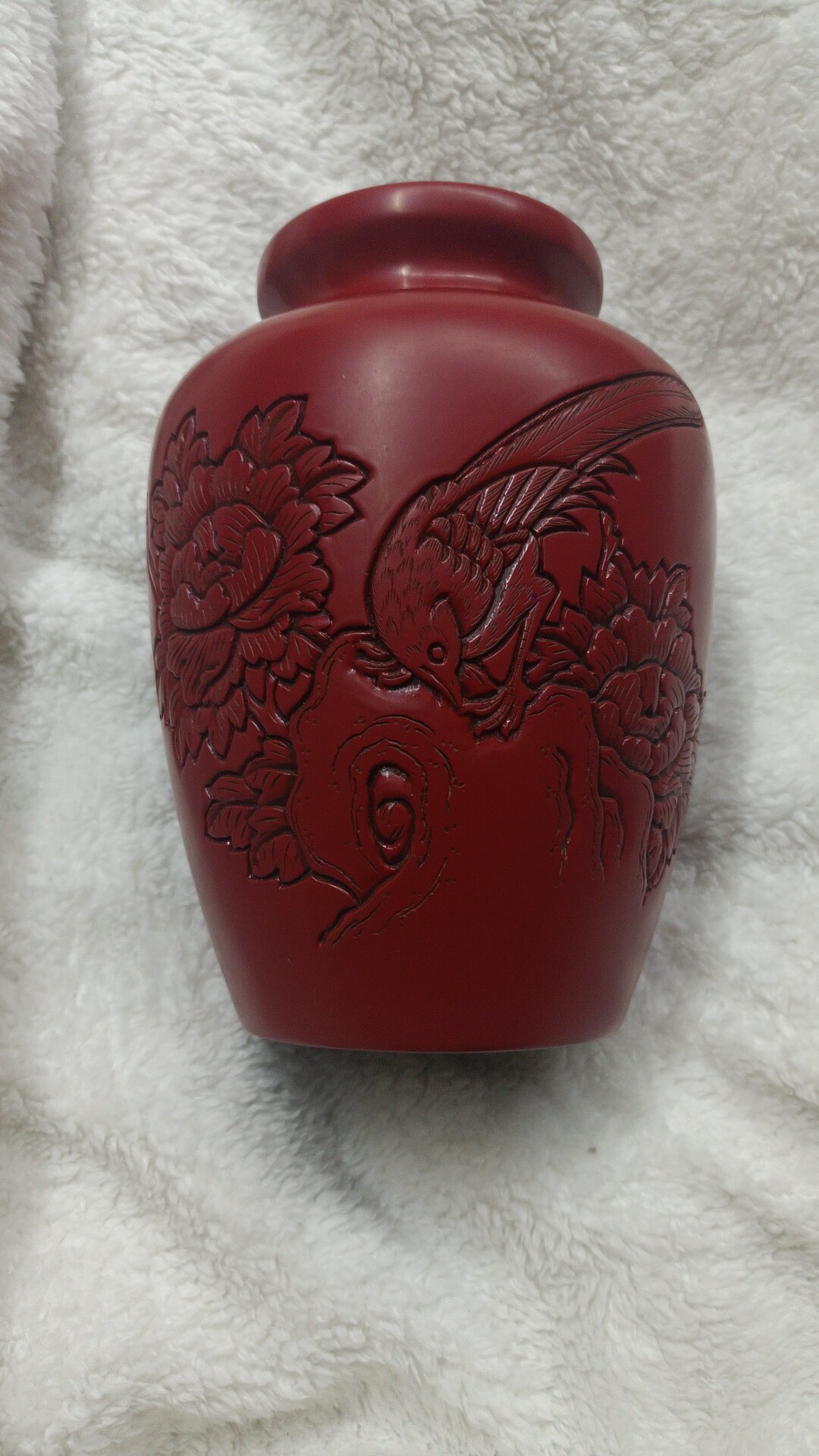 早期村上堆朱花鸟漆器木胎花瓶直径120mmx175mm新品清仓