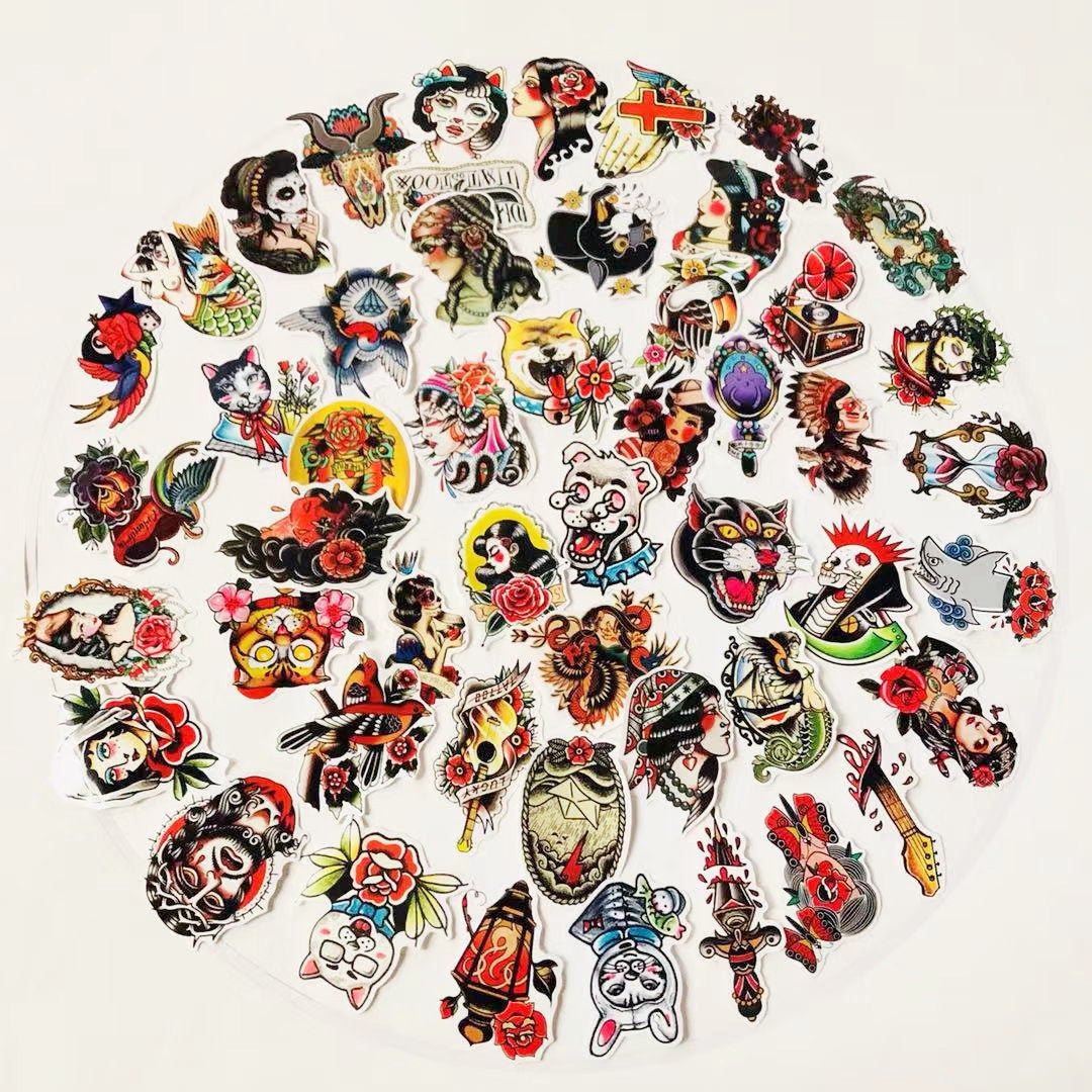 50张炫酷彩色old school 贴纸行李箱滑板死飞笔记本贴头