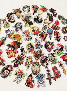 50张炫酷彩色old school 贴纸行李箱滑板死飞笔记本贴头盔车贴