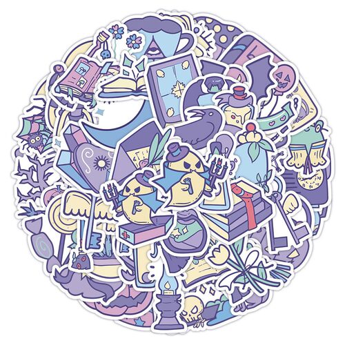 60张原创女巫魔法小物品卡通涂鸦贴纸装饰行李箱汽车贴画