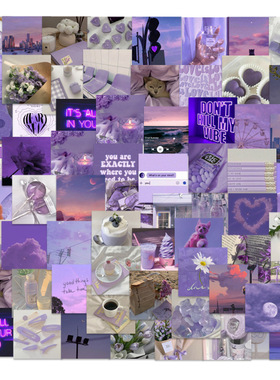 63张韩系ins风紫色风景背景装饰贴纸行李箱手机壳文具防水sticker