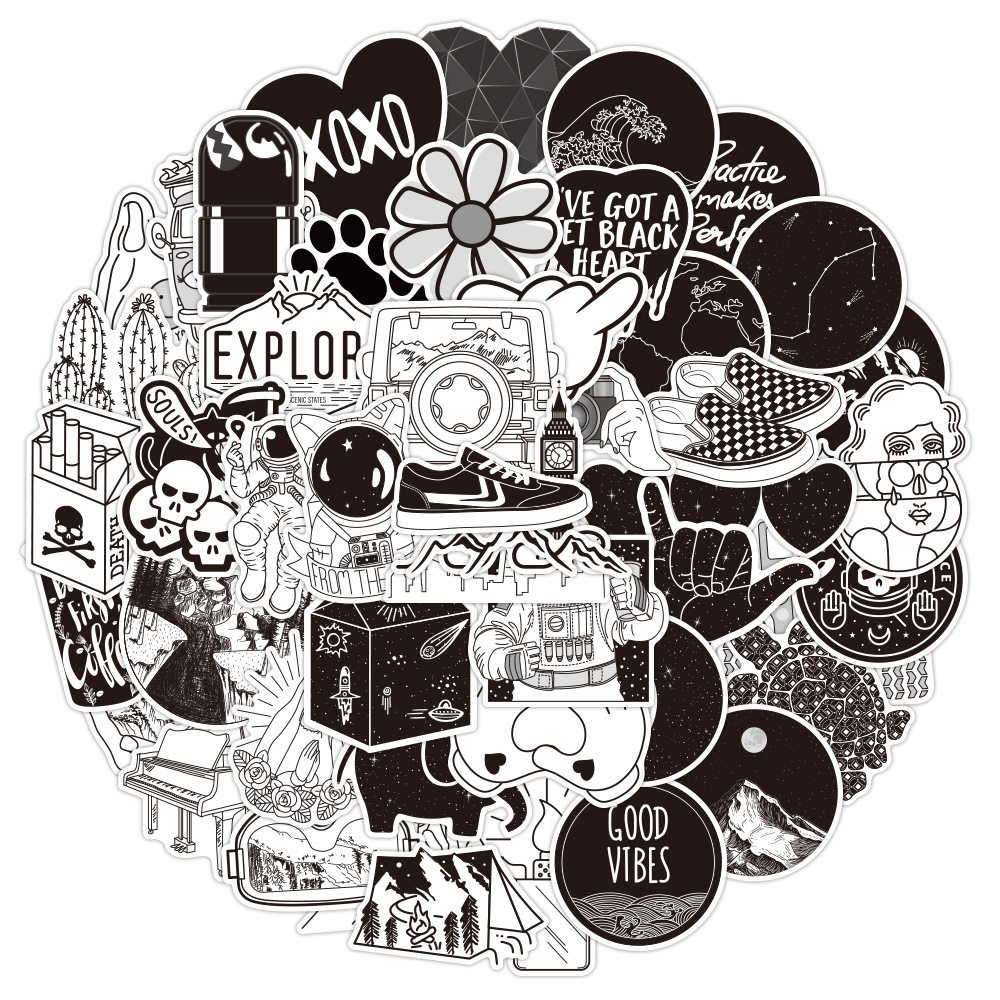 50张新款黑白VSCO风涂鸦贴纸不侵权行李箱涂鸦旅行箱笔记本贴纸