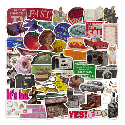 50张复古美式文艺杂志欧美贴纸行李箱手机壳汽车怀旧装饰sticke