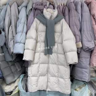 小个子白鸭绒中长款羽绒服女冬配针织帽加厚保暖面包服外套88176