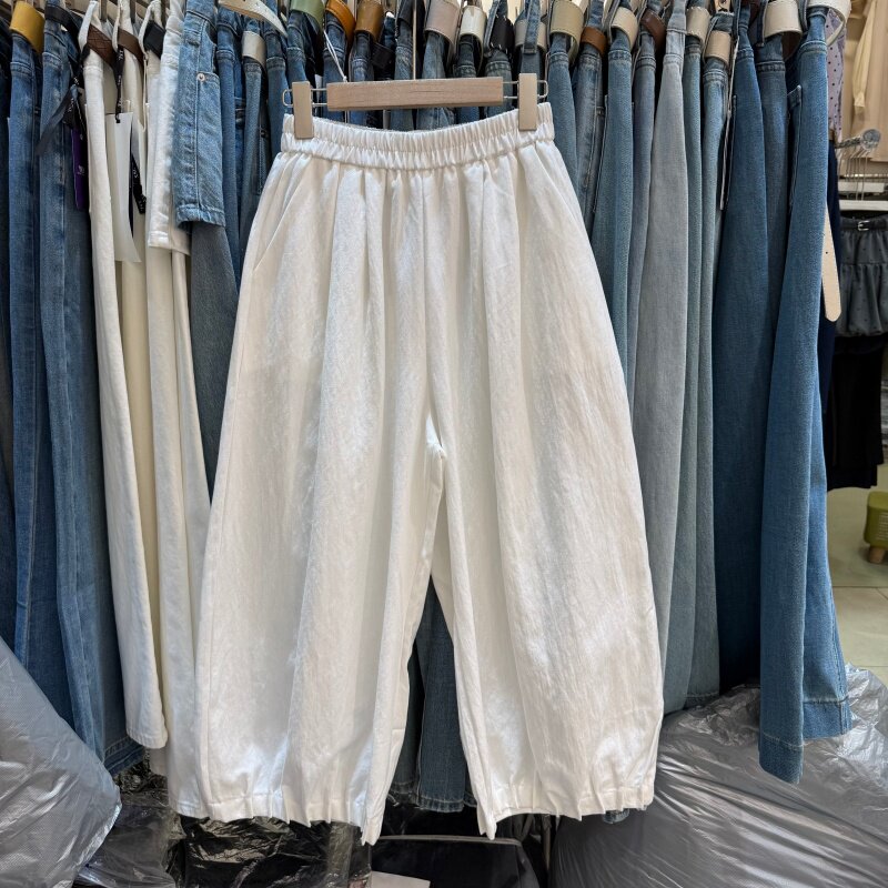 简约风休闲灯笼裤女小个子韩系百搭松紧腰宽松显瘦九分阔腿裤5620
