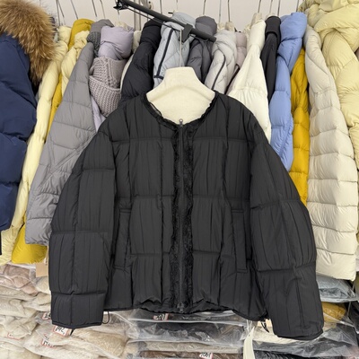 90白鸭绒羽绒服女韩系设计感木耳花边25冬季宽松休闲保暖外套7916