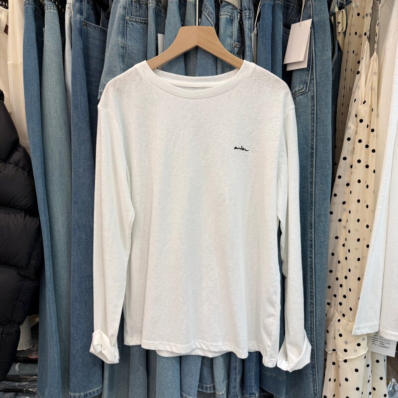 高级感棉质字母刺绣长袖T恤女白色圆领打底衫2026新款宽松上衣317