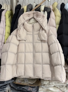 228克白鸭绒连帽羽绒服女25冬季加厚保暖豆腐块宽松休闲外套8878