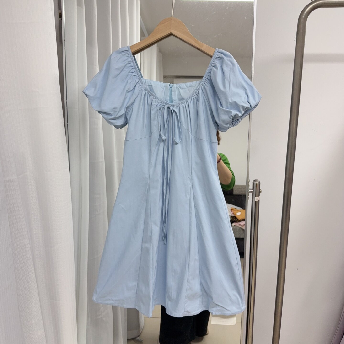 泡泡袖一字领露锁骨修身显瘦连衣裙女小个子夏季弹力A字短裙86126