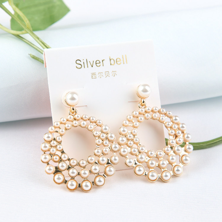 s925银针西尔贝尔首饰商行 网红春季新款100多颗大小珍珠水滴耳环
