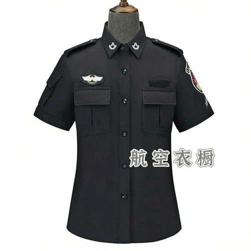 09CA机场安检短袖衬衫黑色不掉色