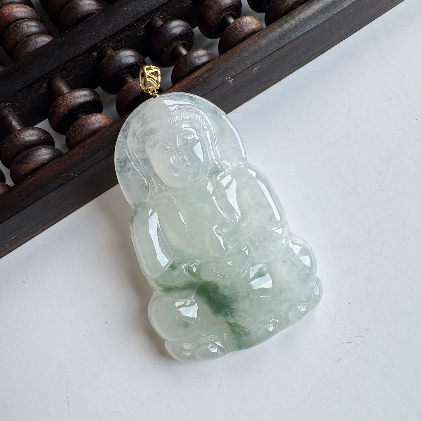 翡翠林 高45mm 冰种飘花翡翠观音玉吊坠 缅甸天然A货正装观音挂件