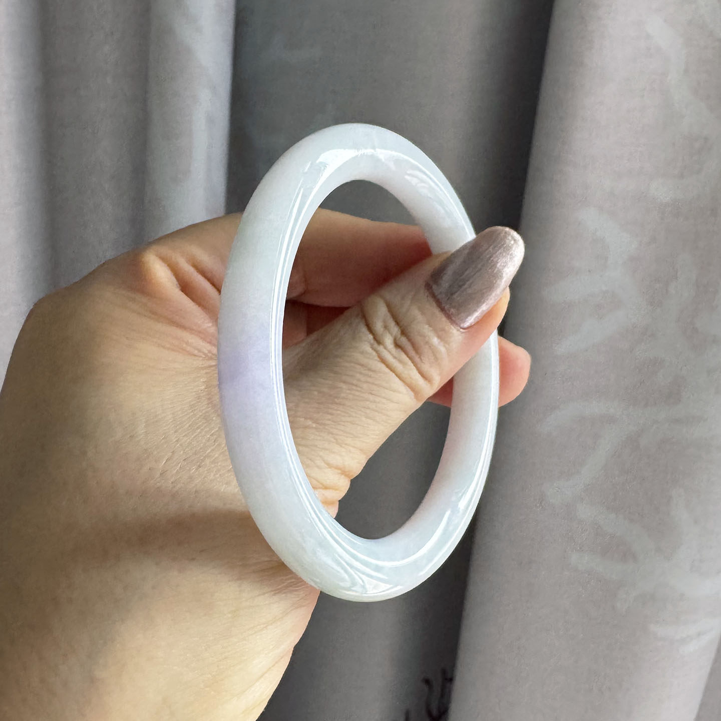 翡翠林 天然细圆条紫罗兰翡翠手镯56 缅甸正品白月光冰糯种玉镯55