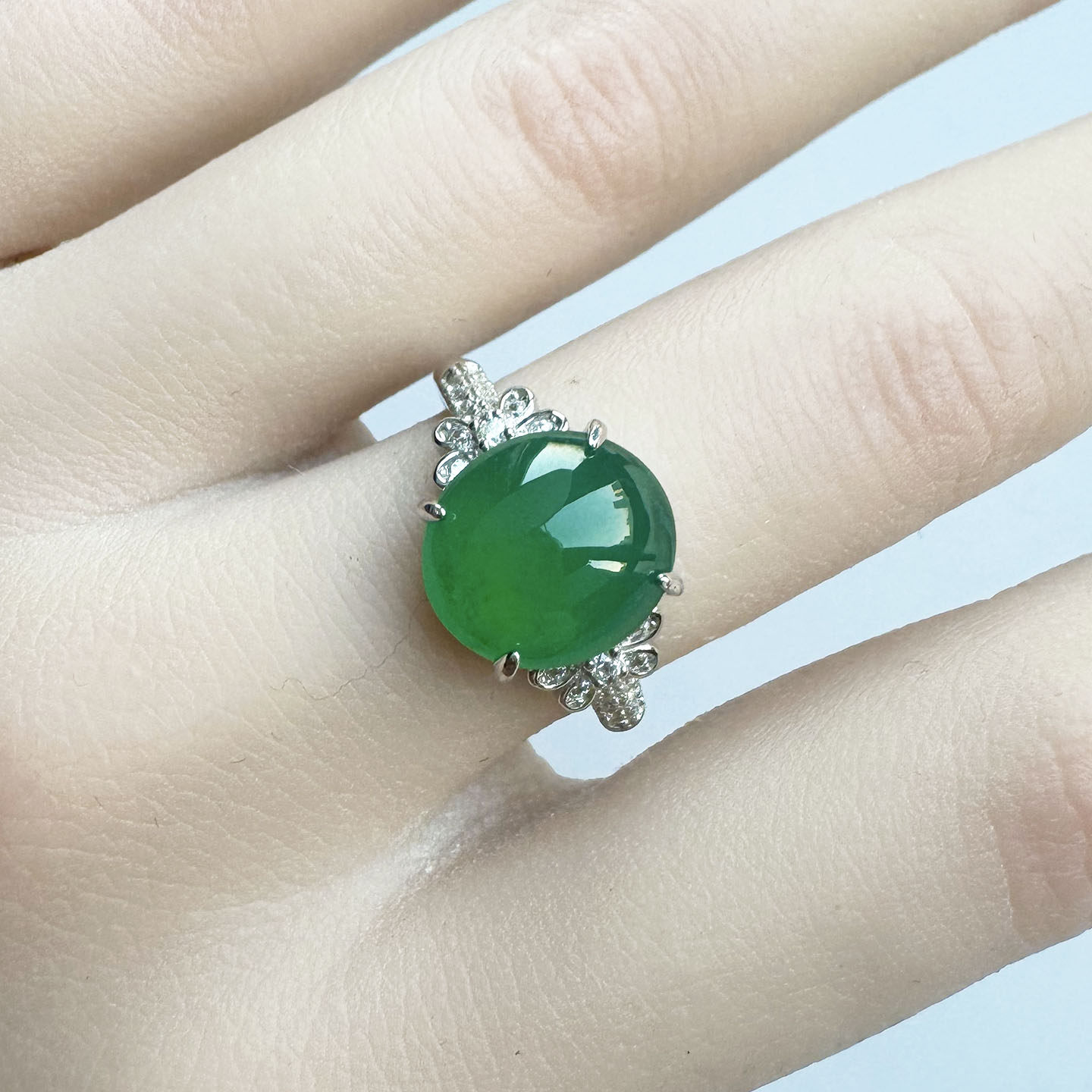 翡翠林12mm辣阳绿蛋面翡翠戒指缅甸天然A货冰种S925银镶电镀24K金,珠宝/钻石/翡翠,戒指/指环,淘宝优惠券,粉丝福利购,淘宝优惠卷