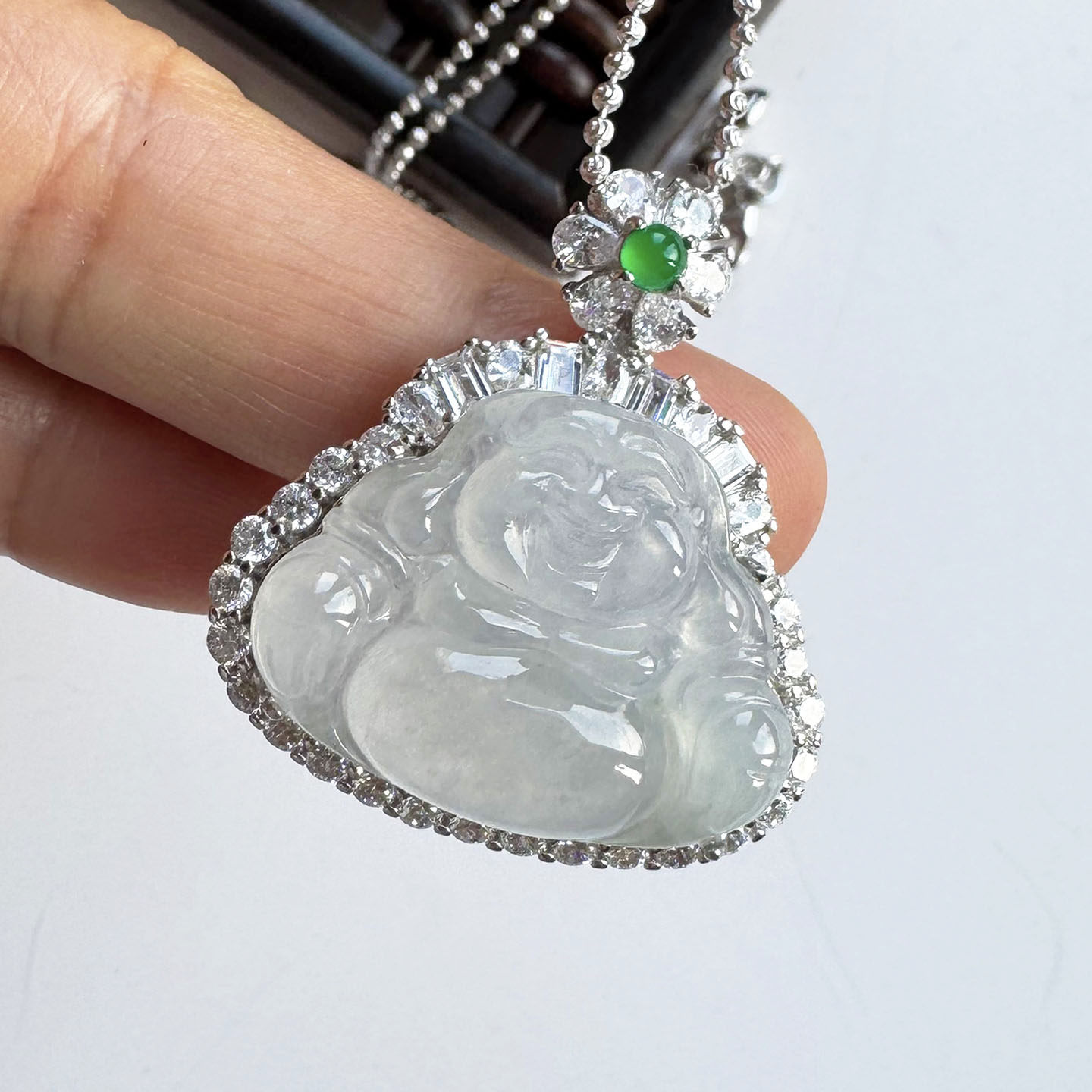 翡翠林 饱满缅甸天然老坑木那料冰种翡翠佛公吊坠S925银镶镀24k金