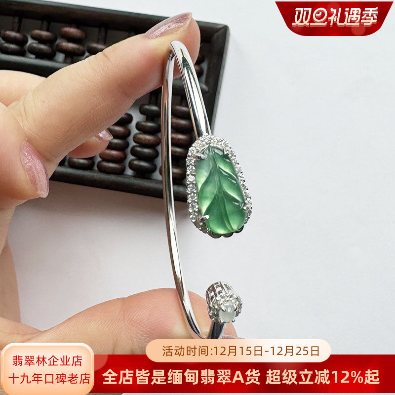 特美阳绿玻璃种金枝玉叶翡翠手镯