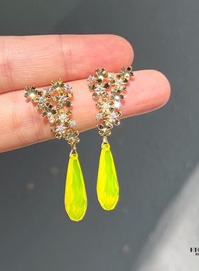 《桂》原创小众黄色水滴花朵银针耳钉耳夹优雅蚊香盘法式复古耳环