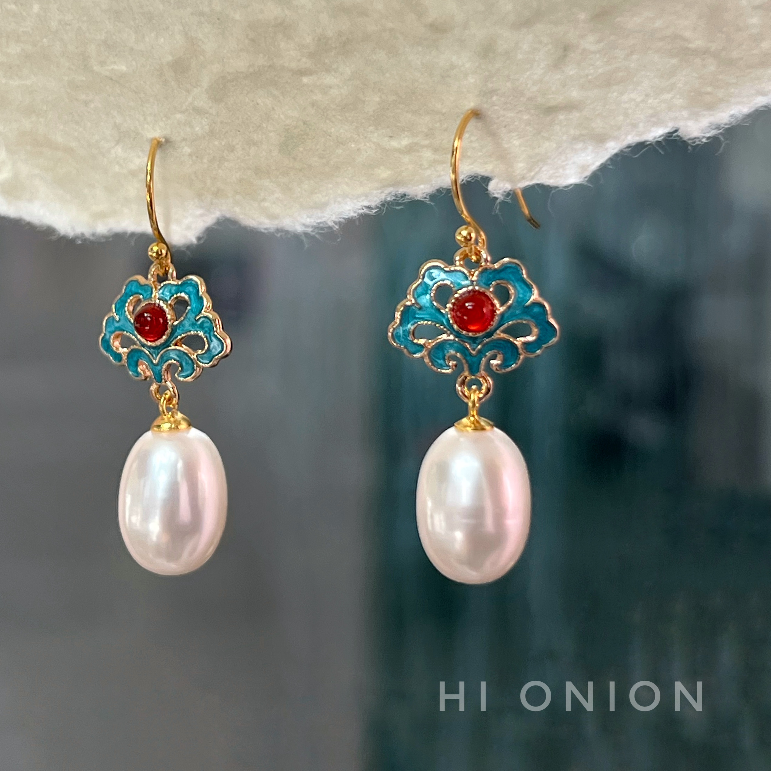 Hi Onion小众设计新中式珍珠耳环耳夹复古国风耳饰耳钩新年耳坠