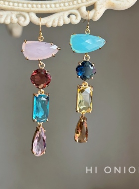 HiOnion 彩画集 原创设计彩色长款耳环个性耳夹高级复古重工耳饰