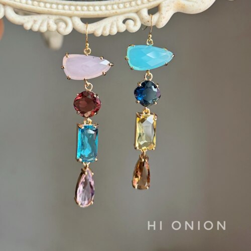 HiOnion 彩画集 原创设计彩色长款耳环个性耳夹高级复古重工耳饰