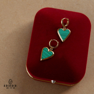 《橄榄树下的情人》原创小众孔雀石耳扣男女耳夹复古法式chic耳环