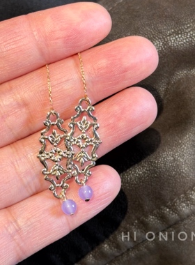 HiOnion《毕沙罗的春天》原创紫翡翠镀金耳线长款耳夹个性百搭