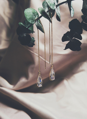 HiOnion极简法式复古浪漫包金耳环超仙闪亮锆石耳线长款修饰脸型