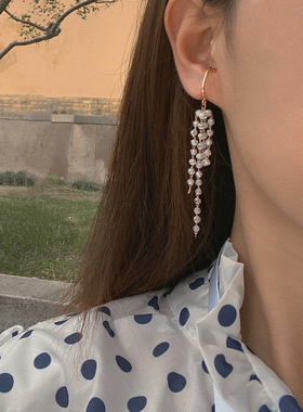 Hi Onion 原创Mojito和咖啡 小众流苏无耳洞耳夹耳挂修饰脸型简约