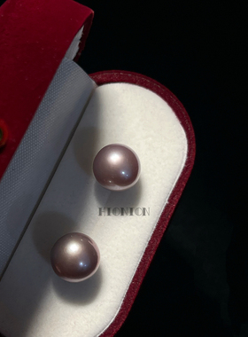 Hi Onion天然淡水强光大颗紫色爱迪生珍珠18K金耳钉气质大气耳夹