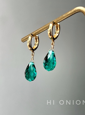 Hi Onion 原创设计祖母绿水滴耳扣耳夹复古显白白搭