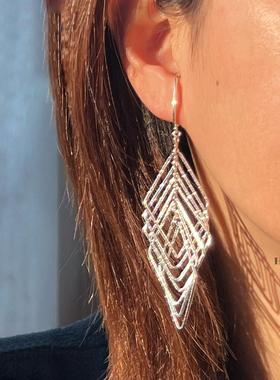 Hi Onion小众时髦洋气长款夸张无耳洞耳夹耳挂银色夸张年会耳环女