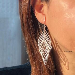 Hi Onion小众时髦洋气长款夸张无耳洞耳夹耳挂银色夸张年会耳环女