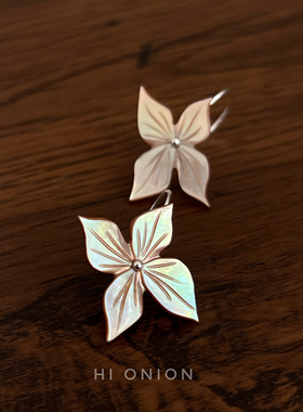 Hi Onion原创小众设计复古花朵耳环S925银耳钩新中式耳夹春夏个性