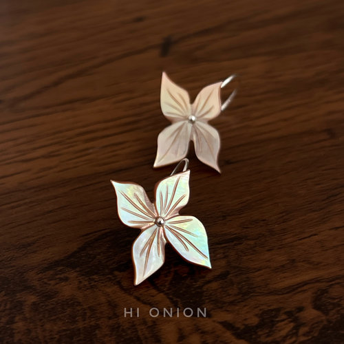 Hi Onion原创小众设计复古花朵耳环S925银耳钩新中式耳夹春夏个性