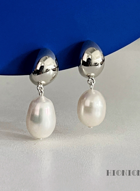 Hi Onion新款小众设计天然珍珠蚊香盘耳夹银耳钉个性百搭高级耳环