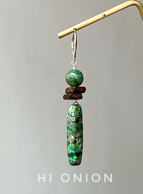 Hi Onion原创设计小众天然石手工纯银耳扣男女复古耳夹耳环