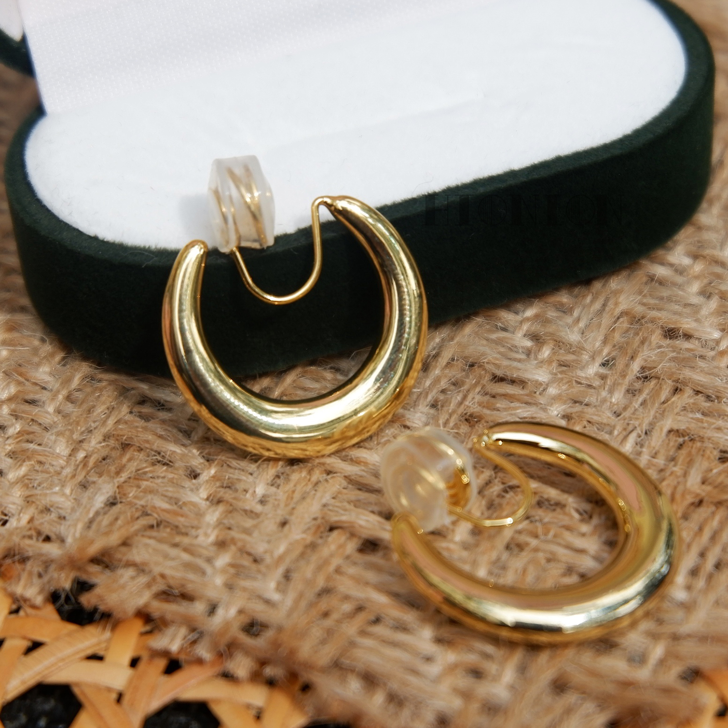 HiOnion百搭金色圆圈耳夹