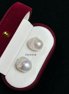 Hi Onion 天然淡水珍珠复古小巴洛克18K金气质个性耳钉耳夹百搭