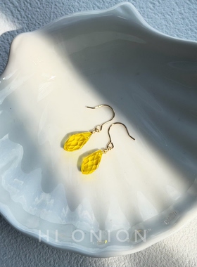HiOnion橘子海原创进口包金施家黄水晶水滴耳环耳挂耳夹男女百搭