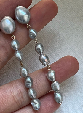 《朦胧与清晰》小众极美淡灰紫色巴洛克不对称珍珠S925银耳钉耳夹