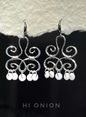 Hi Onion白瓷小众设计复古新中式s925银耳环民族风耳夹个性穿搭